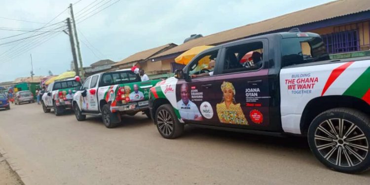 Joana Gyan donates two Toyota Hilux Pick-Ups to support Amenfi Central NDC campaign