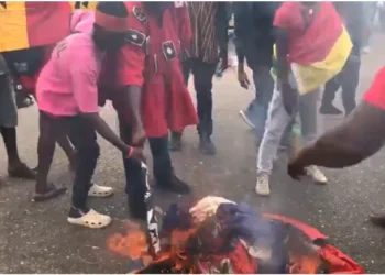 Democracy hub protesters burn NPP paraphernalia in anti-Galamsey demonstration