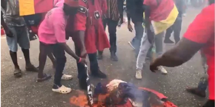 Democracy hub protesters burn NPP paraphernalia in anti-Galamsey demonstration