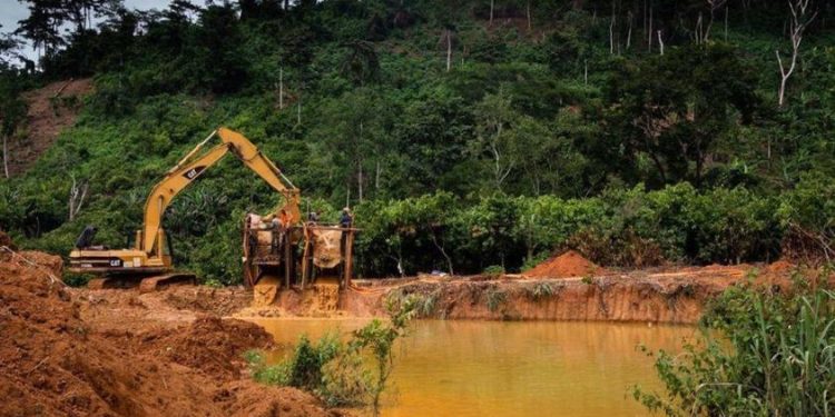 Video: DRIP machine stuck in Galamsey pit in Andy Appiah-Kubi’s Constituency