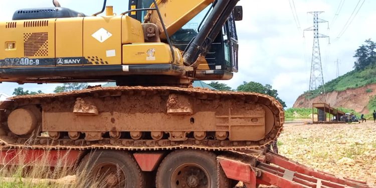 National Security Impounds Excavator, Lowbed and Tipper Truck in Anti-Galamsey Operation at Ankaase