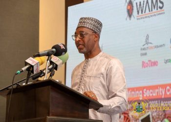 Minister for Interior Alhaji Muntaka Mohammed Mubarak speaking at the West Africa Mining and Security (WAMS) Conference organized by the Australian High Commission at the Kempinski Hotel in Accra
