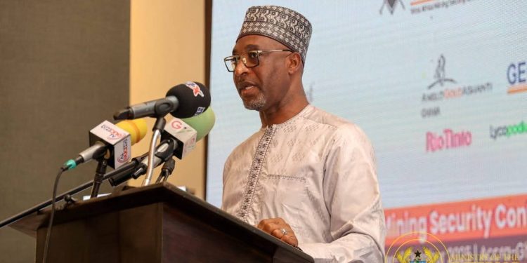 Minister for Interior Alhaji Muntaka Mohammed Mubarak speaking at the West Africa Mining and Security (WAMS) Conference organized by the Australian High Commission at the Kempinski Hotel in Accra
