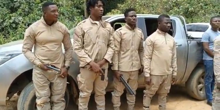 NAIMOS  dismantle illegal mining site along Oda River Forest Reserve, armed national security imposters arrested