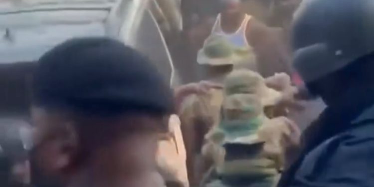 Video: Police rescue Soldiers from angry mob in Hwidiem after Anti-Galamsey operation