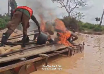 Video: NCSMAG Anti-Galamsey Task Force destroys over 100 champhine floating dredging machines