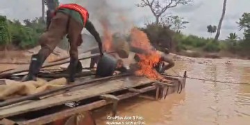 Video: NCSMAG Anti-Galamsey Task Force destroys over 100 champhine floating dredging machines