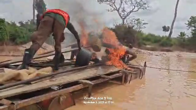 Video: NCSMAG Anti-Galamsey Task Force destroys over 100 champhine floating dredging machines