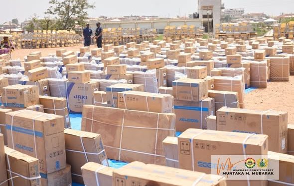 Muntaka distributes desks, startup equipment to support education and youth skills in Asawase