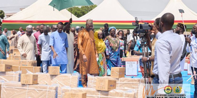 Muntaka distributes desks, startup equipment to support education and youth skills in Asawase